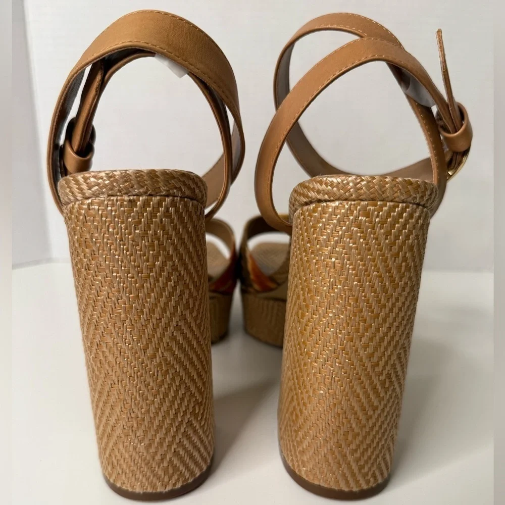 Sam Edelman Women's Nolita Raffia Platform Sandals Size 10.5M Leather Boho Print